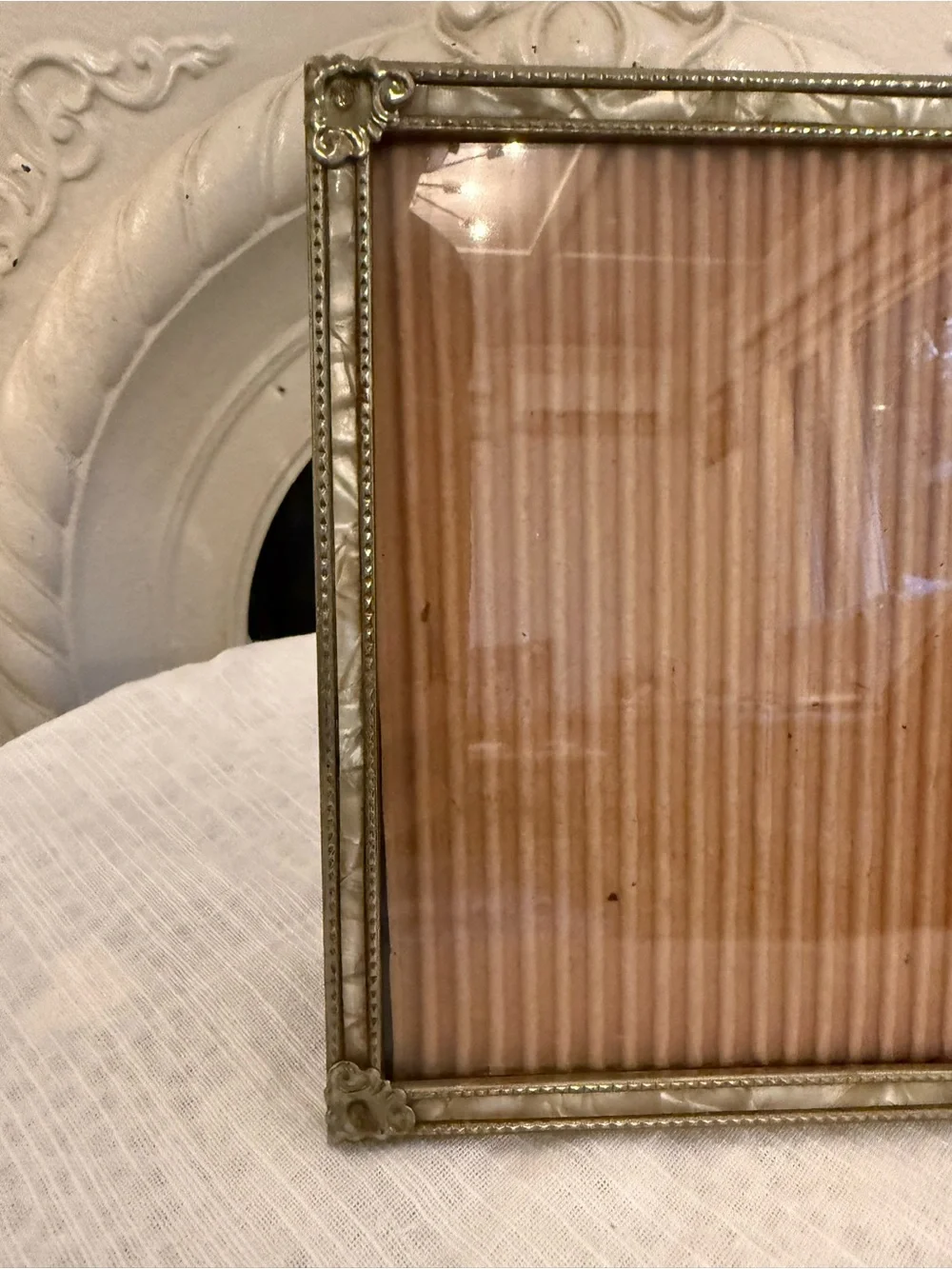 Mid Century Brass and Faux Mother of Pearl 5x7” Picture Photo Frame